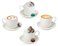 4oz. Espresso Cups Set of 4 With Matching Saucers - Premium White Ceramic, 8 Piece Gift Box Demitasse Set – Italian Caffè Mugs, Turkish Coffee Cup – Lungo Shots, Dopio Double Shot