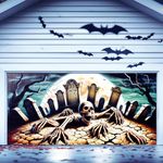 LYYLYYWUHU Halloween Garage Door Cover Decorations, Scary Halloween Garage Door Banner Decor Large Garage Door Halloween Mural Backdrop Background for Outdoor Halloween Party Decor Supplies 13x6 ft