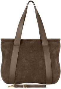 Italian Genuine Suede Leather Tote for Women with Secure Zipper & Adjustable Strap | Large City Shoulder Carryall (Tobacco)
