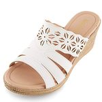 Alexis Leroy Women's Open Toe Comfort Strappy Wedge Slide Sandals, White, 10