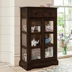 ANGEL FURNITURE Solid Sheesham Kitchen Medium Storage Crockery Cabinet in Walnut Finish, Semi Gloss, 75x35x120CM