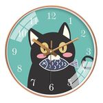 Ash & Roh® Wall Clock Silent Battery Operated Round Wall Clock Non-Ticking Modern Simple Style Decor Clock for Home,Office,Kitchen,Living Room,School. (Black Cat Clock)