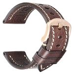 REZERO Genuine Leather Watch Band Watch Strap Grain Genuine Leather Replacement Watchbands for Men for Women, 23mm Dark Brown with Rose Gold Pin Buckle