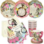 Talking Tables Alice in Wonderland Tea Party Set | Designer Mad Hatter Tea Cups and Saucer Sets, Alice Party Plates and Napkins | Perfect for Weddings, Birthday, Bridal Shower and Tea Parties