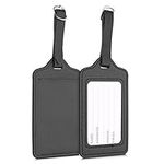 kwmobile Luggage Tags - 2X Synthetic Leather Name Address Cards for Travel Luggage, Suitcases - Black
