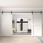 WINSOON 12FT Double Barn Door Hardware Kit, Heavy Duty Sliding Barn Door Hardware Rail Kit, Double Sliding Barn Door Track Roller, Rustic Antique Style