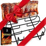 Rib Racks for Smoking - BBQ Rib Rack for Gas Smoker or Charcoal Grill - Non Stick Standing Rib Rack for Grilling & Barbecue - Holds 5 Baby Back Ribs - Black