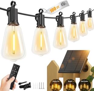 Brightown 100FT Solar String Lights Outdoor Waterproof with Remote, 31+2 LED Shatterproof Bulbs, Dimmable & Timable, 3 Light Modes - Commercial Grade Patio Lights for Garden Backyard Party Decor
