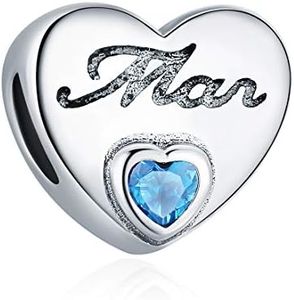 ChicSilver March Birthstone Charms for Bracelets Ocean Blue Crystal Aquamarine Bead Charms 925 Sterling Silver Love Heart Charms for Jewelry Making