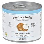 Earth's Choice - Organic Coconut Milk (Light), 5% Fat, Non GMO, Vegan, Paleo, Keto Friendly, BPA Free, 12 Count of 200ml