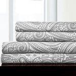 Sweet Home Collection 4 Piece 1800 Supreme Collection Egyptian Quality Deep Pocket Bed Sheet Set, Queen, Paisley Gray