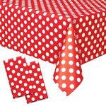 SINGOMON 2PCS Red Polka Dot Plastic Table Cloths Rectangular Table Cover 54x108in Red Tablecloth Disposable Tablecloth for Cartoon Mouse Theme Party Decorations, Baby Shower, Birthday Decorations