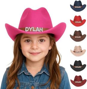 Feraurae Personalized Toddler Cowgirl Hat Age 2-4 Custom Name Rhinestone Cowboy Hat for Girls Boys Western Hats for Kids