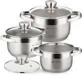 Daniks Standard Stainless Steel Kitchen Induction Pot Cookware Set | 6-Piece | Dishwasher Safe Pots | 2 Quart + 3 Quart + 4 Quart | Measuring Scale | Silver