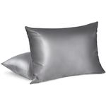 Fittia Satin Pillowcase 2 Pack, Silk Satin Pillow Cases for Hair and Skin with Zipper, Machine Washable, Grey, Standard, 20''x26''