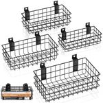 INCLY 4 Pack Black Slatwall Baskets Set, Ventilated Metal Hanging Storage Slat Wall Basket,Slatwall Mounted Accessories for Garage Rooms Shops Storage Organizing Display on Slatwall Panels