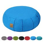 FelizMax Round Buckwheat Meditation Cushion, D=38cm H=14cm Zafu/Zabuton Meditation Pillow, Yoga Bolster Floor Pouf Zippered Organic Cotton Cover Machine Washable Large Crescent Yoga Pillow-Sky Blue