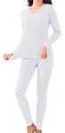 Artfish Ladies Womens Ultra Soft Thermal Underwear Long Johns Set with Fleece Lined White, M