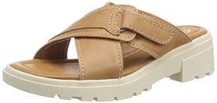 Clarks Women's Coast Cross Slide Sandal, Tan Leather, 5 UK