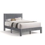 Furniture of America Freya Modern Velvet Upholstered Platform Bed Frame Full Size with Channel Style Upholstered Headboard and Wooden Slats Support, No Box Spring Needed, Gray