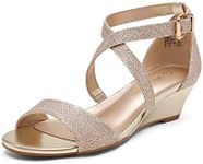 DREAM PAIRS Women's Ankle Strap Low Wedge Sandal,Size 9,Gold,Jones