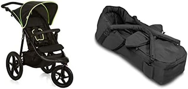 Hauck Pushchair Runner, XL Air Wheels, All Terrain, Up to 25 kg, Fully Reclining, Height Adjustable, Large Shopping Basket, Black Neon Yellow & 2-in-1 Carrycot Convertible to Footmuff, Black
