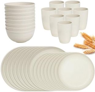 32Pcs Wheat Straw Dinnerware Sets, Camping Dishes Plates Cups Lightweight Unbreakable Dinner Ware Microwave Dishwasher Safe Kids Dinnerware Set for Camping Picnic RV Dorm