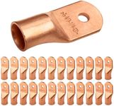 SELTERM 25pcs 4/0 AWG 1/4" Stud Battery Lugs, Ring Terminals, Heavy Duty Copper Wire Lugs, Battery Cable Ends, 0000 Gauge Ring Terminal Connectors, UL Bare Copper Eyelets Electrical Battery Cable Lugs