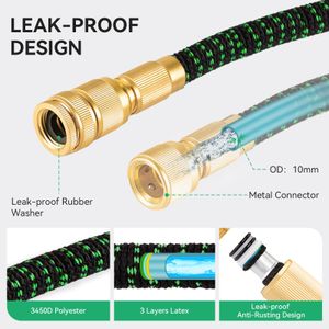 Expandable Garden Hose 50FT – 3-Layer Latex, No-Kink, 10-Function Nozzle, 3/4" & 1/2" Fittings