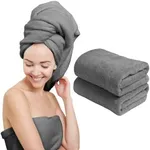 Scala Extra Large Hair Towel 24" x 48" Anti Frizz for Long Hair, Multipurpose Microfiber Bath Towel for Pool, Gym, Yoga, Camping - Quick Drying, Ultra Absorbent Includes Towel Clips, Gray, 20 Pack