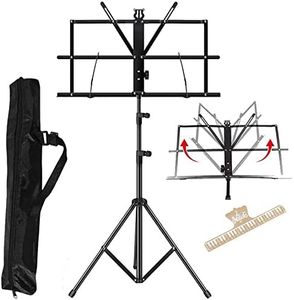 ENNBOM 2-in- 1 Music Stand Portable Folding Sheet Music Stand Adjustable Music Sheet Clip Professional Music Sheet Holder with Carry Bag (Pack of 1)