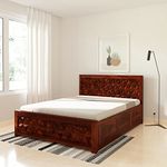 Amazon Brand - Solimo Yatta Queen Size Solid Sheesham Wood Star Bed with Box Storage (Honey Finish)