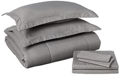 Sweet Home Collection 8 Piece Bed in A Bag with Dobby Stripe Comforter, Sheet Set, Bed Skirt, and Sham Set - Queen - Gray