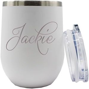 The Wedding Party Store Personalized 12 oz Insulated Stemless Wine Tumbler - Custom Engraved and Monogrammed (White)