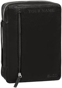 ELIZO Personalized Leather Bible Cover for Men Bible Case for Women Zippered Holder Protector Cross Church Tote Bag Carrying Organizer Sleeve Gift Black