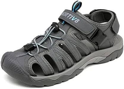 NORTIV 8 Men's Sandals, Closed Toe Athletic Sport Sandals, Mens Summer Shoes, Lightweight Trail Walking Sandals for Men Grey/Blue Size 6 US SNAS222M