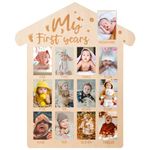 My First Year Picture Frame, Baby First Year Photo Display Wood Board 12 Months Baby Picture Banner Monthly Milestone Keepsake Frame for Newborn Birthday Nursery Decorations (14.17 x 11.81 inch)