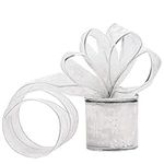 Belle Vous Silver Organza Christmas Ribbon - 10M x 63mm Wide Wired Glittery Snowflake Christmas Tree Ribbon for Xmas Tree Decorations - Silver Organza Ribbon for Gift Wrapping Crafts Party Decoration