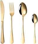 Woodvir 16-Piece Stainless Steel Cutlery Set for 4, Elegant Tableware with Classic Design, Mirror Polished Finish, and Dishwasher Safety (Gold Polished)