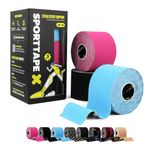 SPORTTAPE Kinesiology Tape, 5cm x 5m, 3 Rolls, Mixed - Waterproof & Hypoallergenic Kinetic Physio Tape for Muscle Injury Recovery, Sports Strapping for Knee Pain, Shoulder, Joint Support & Blisters