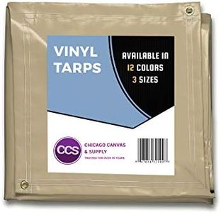 Heavy Duty Waterproof Vinyl Tarp by CCS CHICAGO CANVAS & SUPPLY – Extra Durable Multipurpose Truck Tarp Cover with Rustproof Grommets for Industrial & Commercial Use, Tan, 10 by 16 Feet
