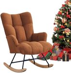 Zedachica Rocking Chair Nursery Teddy Upholstered Glider Rocker Rocking Accent Chair Padded Seat with High Backrest Armchair Comfy Side Chair for Living Room Bedroom Offices (Brown Teddy)