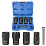 Locking Wheel Nut Removal Tool Hakkin Bolt Extractor Set 4Pcs 1/2” Drive Twist Socket Set Lug Nut Remover Socket Tool for Removing Damaged, Rusted, Rounded-Off Bolts, Nuts 17mm 19mm 21mm 22mm