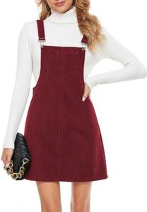 Tanming Women's Corduroy A Line Cute Jumper Pinafore Bib Overall Mini Dress Skirt (WineRed-XS)