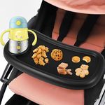 Stroller Snack Tray with Cup Holder Universal Stroller Food Tray Removable Baby Stroller Snack Tray with Adjustable Buckle and 2 Hooks Reusable Stroller Snacks Holder for Strollers