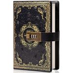 Vintage Leather Journal Notebook with Combination Lock, B6 Embossed Flower Secret Diary Ruled Lined Paper for Writing, Gift for Women Girls Children (Black)