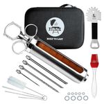 Grillin Pros Stainless Steel Meat Injector Syringe Kit: Large 2-oz Capacity, Measurement Window, 4 Marinade Needles, Basting Brush, Grill Cleaner & Travel Case - Delicious BBQ Smoking Flavor