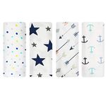 cottingtonlane Soft Organic Muslin Cotton Dot, Star, Arrow, Anchor Baby Swaddle Blanket (White, Extra Large 120 X 120 cm) -Pack of 4