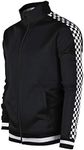 SCREENSHOT-F11854 Mens Urban Hip Hop Premium Track Jacket - Slim Fit Checker Taped Block Fashion Top-Black-XLarge