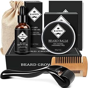 RAFFIN Beard Growth Kit, Beard Kit for Men with Beard Growth Oil, Balm, Comb, Massager for Spot/Patchy Beard, Achieve Fuller, Thicker & Healthier Beards